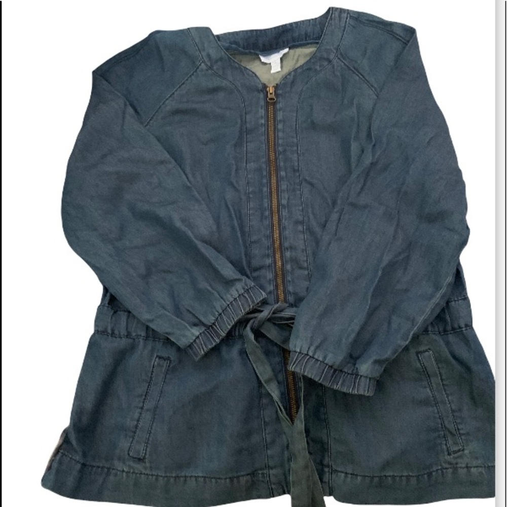 Chapter Club demin blue elastic waist with ties. Full front Down Zipper.